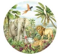 AG ART Papier peint intissé auto-adhésif rond animaux de la jungle - Lion, éléphant, perroquet en couleur - 70 x 70 cm Multicolors G