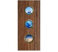 AG ART Poster porte 3 hublots marins sur fond bois 90 x 202 cm, 1 lé Multicolors G