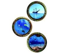 AG ART Sticker 3 hublots avec vue sur bateau et sous marine - 1 planche 42,5 x 65 cm Multicolors