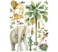 AG ART Sticker - Animaux de la jungle : éléphant, lion, perroquet - 1 planche 65 x 85 cm Multicolors G