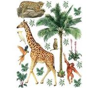 AG ART Sticker Animaux de la jungle : girafe, singe, léopard - 1 planche 65 x 85 cm Multicolors