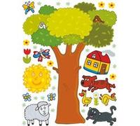 AG ART Sticker Arbre géant, chien, mouton et maison toit rouge - 1 planche 65 x 85 cm Multicolors G