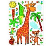 AG ART Sticker Giraphe, singe, crocodile et tortue et palmier - 1 planche 65 x 85 cm Multicolors