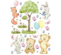 AG ART Sticker - Ourson, renard, lapin - 1 planche 65 x 85 cm Multicolors