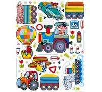 AG ART Sticker Train, tracteurs et autre engis - 1 planche 65 x 85 cm Multicolors