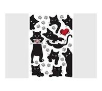 AG ART Stickers Animaux - Chats Noirs avec Cœur Rouge - 1 planche 42,5 x 65 cm Noir G