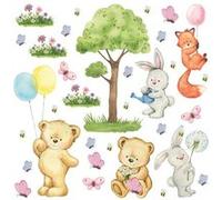 AG ART Stickers animaux de la foret ourson, renard, lapin - 1 planche 30x30cm Multicolors