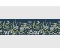 AG Design Bordure Autocollante Fleurs De Vesce Sur Bleu De Prusse, AWB 8526 | Décoration Étanche pour Murs, Meubles, Papiers Peints, Revêtements Muraux et Portes, Film, Étanche | 500 cm x 13.8 cm