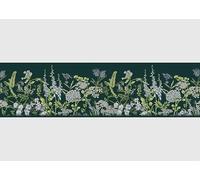 AG Design Bordure Autocollante Fleurs De Vesce Sur Vert Brunswick, AWB 8524 | Décoration Étanche pour Murs, Meubles, Papiers Peints, Revêtements Muraux et Portes, Film, Étanche | 500 cm x 13.8 cm