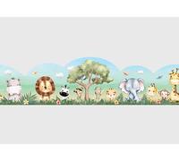 AG Design Frise Murale Autocollante Ondulée Animaux du safari, AWBD 8608 | Bordure Murale Étanche Décorative Courbée pour Chambre d’Enfant, pour Fille et Garçon | Multicolore | 300 x 13.5 cm
