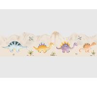 AG Design Frise Murale Autocollante Ondulée Dinosaures à l'aquarelle, AWBD 8674 | Bordure Murale Étanche Décorative Courbée pour Chambre d’Enfant, pour Fille et Garçon | Multicolore | 300 x 13.5 cm