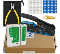 AG LogiShop Kit d'outils de sertissage RJ45 + pince + dénudeur de câble + testeur de connexion + 50 connecteurs + 50 étuis + sac de rangement | Cat5/5e/6/7 + 6P/8P