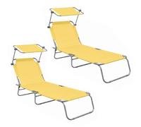 Aga 2x Chaise longue de jardin inclinable avec auvent Jaune