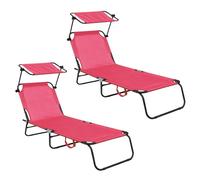Aga 2x Chaise longue de jardin réglable avec auvent Rose