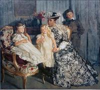 AgaaTi Art Sur Toile Photo D'Art D'Affiche Madame Simon avec ses enfants par Lucien Simon Pour La Décoration Du Salon 60x90cm
