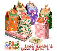 AgagaQx Sac Cadeau Noel Papier, 24 Pochette Cadeau Noel Coloré, Sacs Cadeaux de Noël Décoratif, Sachet Cadeau Kraft, Paquet Cadeaux, Pochette Craft Calendrier de l'Avent avec Cartes de Noël pour Fêtes