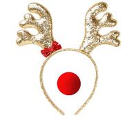 AgagaQx Serre Tete Renne Scintillant, Sert Tete Noel Or Brillant, Bandeau Renne Corne Festif, Cerf Tete de Noel Chic, Serre Tête Biche avec un Nez Rouge, Cerceau de Noël pour DéCoration de Noël