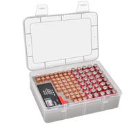 Againmore Boîte de rangement pour piles avec testeur de batterie, boîte de rangement pour garage, peut contenir plus de 90 piles 40 AA, 50 AAA (piles non incluses)