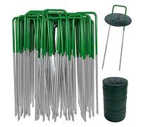 AGAKY 40 Piquets de Fixation pour Bache e 40 Rondelle, Piquets de Jardin Mezzo Verde, Agrafes Toile de Paillage, Piquet de Fixation Jardin, 150×25mm, Ø2,8 mm