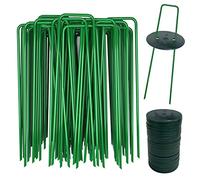 AGAKY 40 Piquets de Fixation pour Bache e 40 Rondelle, Piquets de Jardin Verde, Agrafes Toile de Paillage, Piquet de Fixation Jardin, 150×25mm, Ø2,8 mm