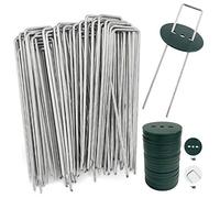 AGAKY 40 Piquets de Jardin avec Rondelles, Piquets de Fixation en Acier Galvanisé pour Baches, Agraphes de Fixation de Toile de paillage - 150 MM de Long, 25 MM de Large, 2.8 MM de Diamètre