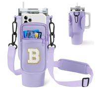 Aganmi Sac à bandoulière pour bouteille d'eau avec poche pour téléphone portable Stanley 1,2 l - Porte-bouteille initiale avec sangle réglable - Housse de sport pour camping, course à pied (violet B)