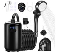 AGARELE Douche portable, pompe de douche de camping avec batterie rechargeable de 8000 mAh et fond coulant, étanchéité IPX7 avec écran LED intelligent pour camping, randonnée, voyage