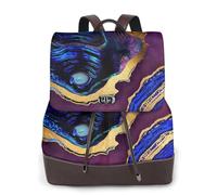Agate Abstraite Violet, Bleu, Or,Sac à dos imperméable pour femme, sac à dos de voyage léger en cuir PU tendance