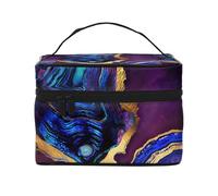 Agate Abstraite Violet, Bleu, Or, Trousse de Maquillage Trousse à cosmétiques Trousse de Toilette de Voyage Portable Trousse à Crayons
