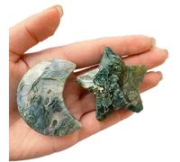 Agate de mousse naturelle cristal étoile lune forme pierres précieuses cristal sculpture artisanat pierre de palme polie Chakra pierre pierre d'inquiétude fabrication de bijoux à bricoler soi-même