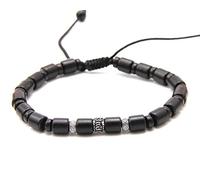 agathe création BE112201 Bracelet tibetain Porte Bonheur en Bois d'ébène et Argent 925/1000. Fermeture réglable par nœud Coulissant. Fait Main, Travail très soigné.