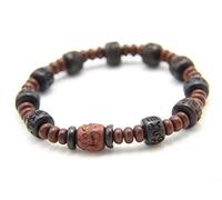agathe création BP009 Bracelet tibetain Porte Bonheur - Perle Centrale en Bois d'acajou scultpée Bouddha Rieur 4 Face - Perles Bois d'ébéne - Marron - Taille sur Mesure - Fait Main