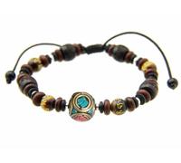 agathe création BP01116 Bracelet tibetain Porte Bonheur - Composé de Pierre d'oeil de Tigre sculptée et Bois d'acajou. - Taille réglable - Fait Main