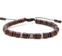 agathe création BP09112002 Bracelet tibetain Porte Bonheur - Signe Om tibétain - Bois Acajou et Argent 925 - Fait Main