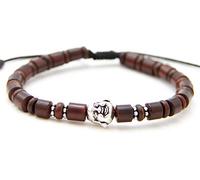 agathe création BP09112003 Bracelet tibetain Porte Bonheur - Tête de Bouddha Rieur - Bois Acajou et Argent 925 - Fait Main
