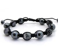 agathe création - Bracelet shamballa- Pierre d'agate Cuite - Perles d'hématite - Gris et Noir - Taille sur Mesure - Fait Main