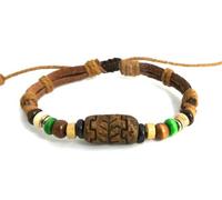 agathe création - Bracelet tibetain Porte Bonheur - Perle de Terre Cuite - Cuir, Chanvre et Perles de Bois et métal - Multicolor - Fait Main