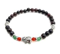 agathe création - Bracelet tibetain porte bonheur - Petit éléphant en argent tibétain - Pierres grenat naturelle + 2 perles d'agate - Taille sur mesure - Fait main