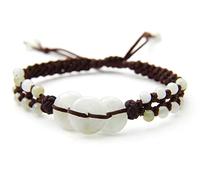 agathe création JBA052304 Bracelet en Jade sculptée. Pierres de Jade Naturelles - Catégorie A - Porte Bonheur - Taille réglable - Entierement Fait Main