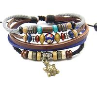 agathe création N-2310 Bracelet en Cuir et Chanvre - Pendentif Tortue - Fait Main