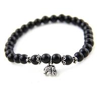 agathe création P182014 Bracelet tibetain Porte Bonheur - Pendentif éléphant en Argent 925 - Perles en Pierres d'onyx - Perles en Argent 925 - Noir - Taille sur Mesure - Fait Main