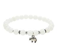 agathe création PA17016 Bracelet tibetain Porte Bonheur - Perles en Argent 925 - Perles Pierre de Lune 6 mm - Eléphant - Taille sur Mesure - Fait Main