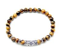 agathe création PA17024 Bracelet tibetain Porte Bonheur - Perles en Argent 925 - Perles Pierre œil de Tigre 6 mm - Taille sur Mesure - Fait Main