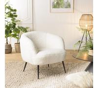 Agathe - fauteuil cosy tissu bouclette blanc pieds métal noir