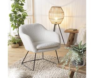 Agathe - fauteuil urban tissu bouclette blanc pieds évasés métal noir