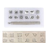 Agatige 12 PCS Timbres en Cuir, Outil De Timbre en Métal, 12 Outils Poinçonnage Cuir Métal à Motif Différent, Outils D'estampage du Cuir, Outil Jeu Poinçon pour L'impression Métal Bois Plastique Cuir