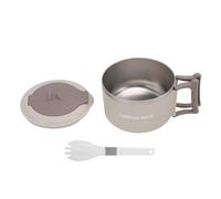 Agatige Bol à ramen portable en acier inoxydable 316 avec couvercle pliable et poignée, idéal pour la cuisson des nouilles, des salades et du riz. (Beige)