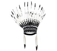 Agatige Chapeau Indien En Plumes Pour Enfant Avec Bande, Coiffe Indienne Élastique Coiffe Amérindienne Costus Indien Accessoires De Fête Pour Enfants Adultes(Le Noir)