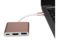 Agatige Convertisseur USB 3.1 Type-C vers HDMI USB PD, Adaptateur USB-C vers HDMI, Type-C vers HDMI 4K Convertisseur AV multiport Hub 3-en-1 pour Moniteur de Projecteur D'ordinateur TV (Or Rose)