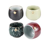 Agatige Ensemble de Tasse à thé en céramique 4 pièces avec Emballage de boîte-Cadeau, Tasse à thé Vintage Chinoise/Japonaise Tasse à saké Kung Fu(#1)